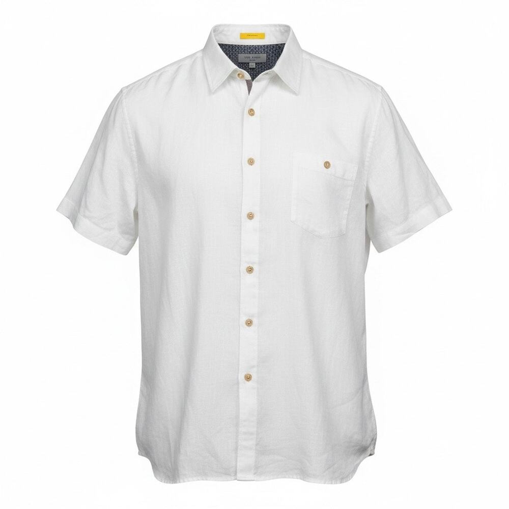 Ted Baker London Linen Cotton Shirt White Button Front 7 2X Preppy Resort Summer